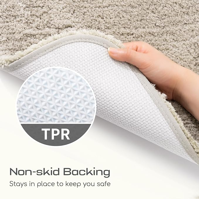 ROSMARUS Shaggy Bath Rugs for Bathroom Non Slip 24" X 36", Water Absorbent Bath Mat, Soft Shower Mat for Floor & Tub, Fluffy Plush Machine Washable, Beige