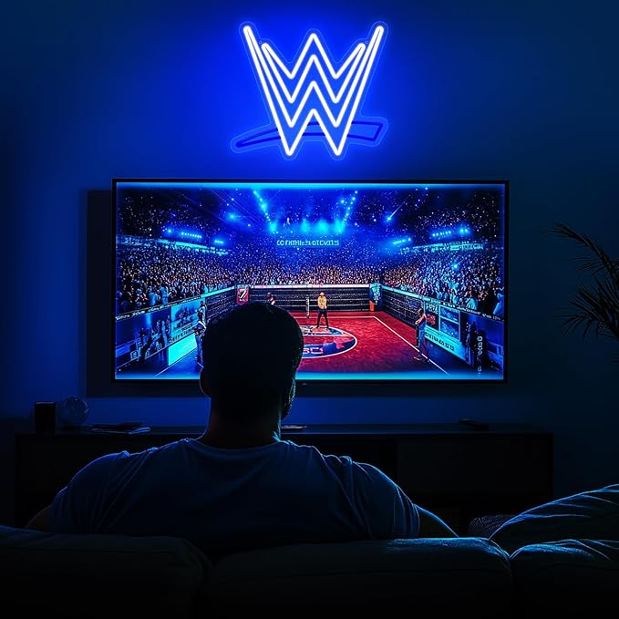 Wrestling Neon Sign, LED Wrestling Neon Sign for Wall and Room Decor, USB Night Light for Game Bedroom Birthday Competition Party Gifts (Blue White)