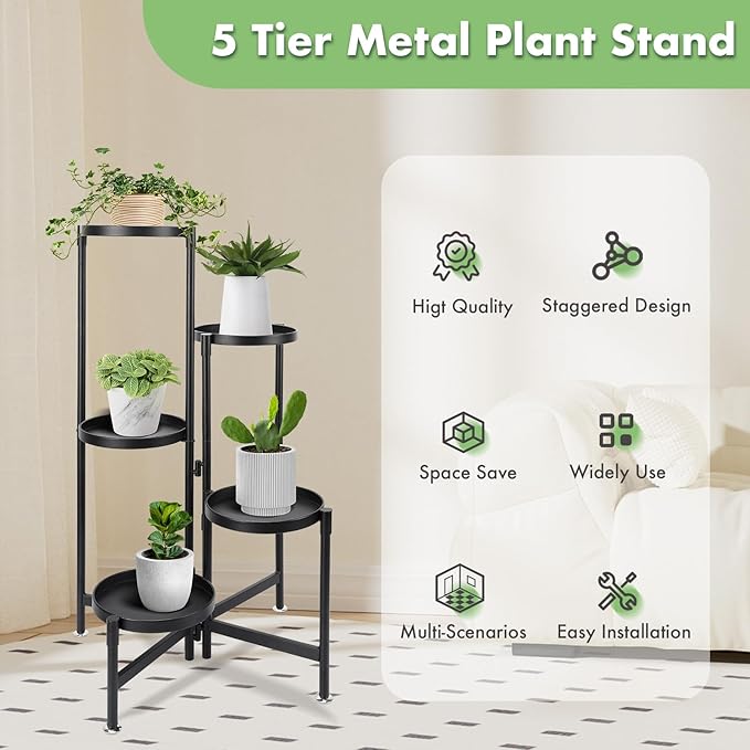 Tiered Metal Plant Stand,5-Tier Plant Stands Indoor Outdoor,Corner Plant Stand Multiple Flower Pot Holder for Living Room Patio Garden Balcony Displaying plants