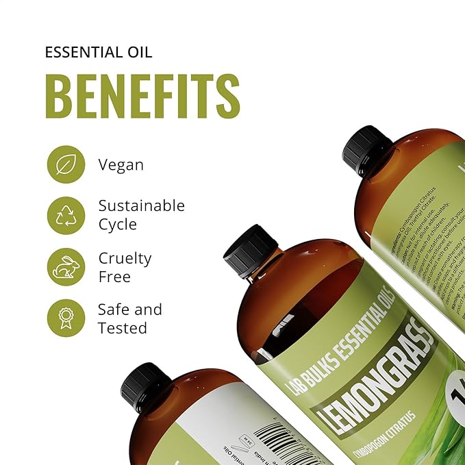 Lemongrass Essential Oil 16 oz (473 ml) for Diffusers, Home Care, Candles, Hair, Lemon Grass Spray
