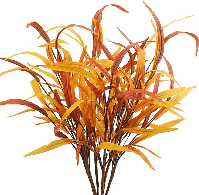 6Pcs Artificial Fall Leaves Grass Stems, 27.5" Fall Leaf Spray Plants Autumn Greenery Stems for Home Floral Arrangement Kitchen Office Harvest Thanksgiving Fall Decorations