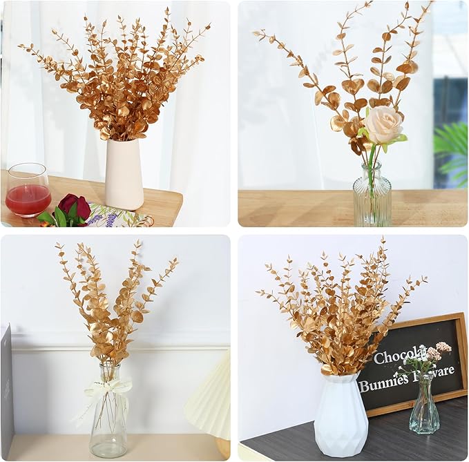 CEWOR 24pcs Eucalyptus Stems Artificial Eucalyptus Leaves Fake Greenery Branches Fake Flowers for Wedding Centerpiece Spring Easter Farmhouse Home Decoration