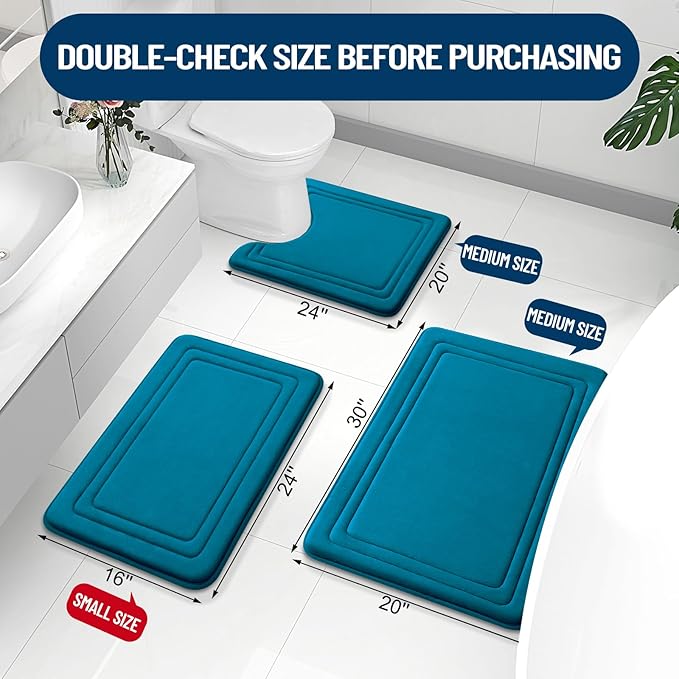 Grandaily Memory Foam Bath Mat Rug 36x24, Ultra Soft, Non-Slip and Absorbent Bathroom Rugs, Machine Wash Dry, Comfortable Bath Carpet for Bathroom Floor, Tub and Shower, Peacock Blue