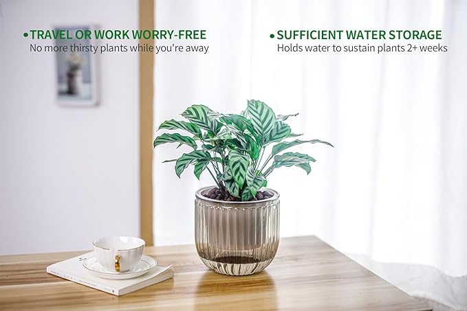 Melphoe 2 Pack Self Watering Hanging Planters Indoor Flower Pots, 6.5 Inch Outdoor Hanging Plant Pot Basket, Plant Hanger with 3Hooks Drainage Holes for Garden Home (Gray + White)