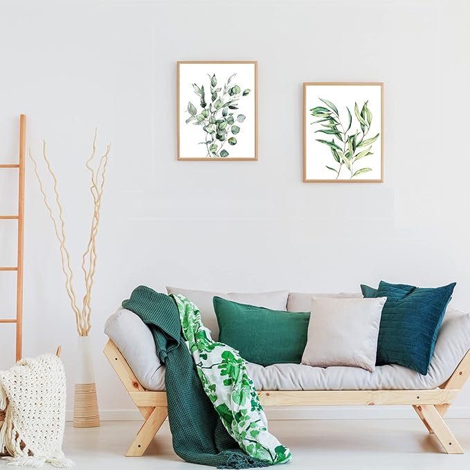 Zonon 9 Pcs Botanical Plant Wall Prints Eucalyptus Wall Decor, 10" x 8" Boho Sage Green Leaves Decoration Posters, Unframed Minimalist Art Prints for Bathroom Living Bedroom Kitchen