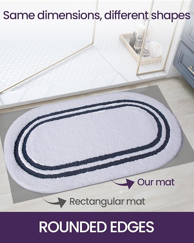 DEXI Oval Bath Mats for Bathroom, 24x43 Absorbent Bath Mat, Washable Microfiber Bathroom Rug with Non Slip Backing for Shower Floor, Navy