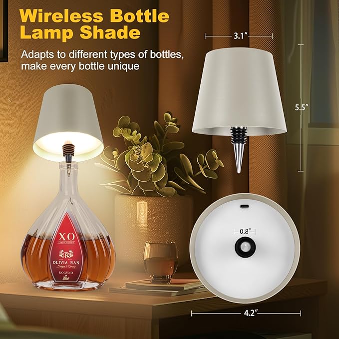 Wireless Bottle Lamp, 2025 New 3 Color Rechargeable Wine Bottle Lights for Bars Restaurants (Gray, 1PC)