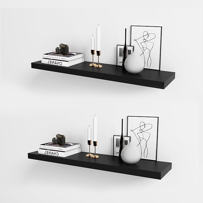 WELLAND 60 inch Black Mission Floating Shelves for Wall, Bathroom Wall Mount Shelves, Wood Modern Display Shelves, Book Shelves,for Bedroom,Living Room and Kitchen