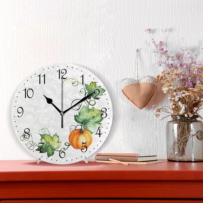 ALAZA Wall Clock Watercolor Pumpkin Leaves Silent Non-Ticking Decorative Wall Clocks Battery Operated 10 Inch for Home Living Room Kitchen Bathroom Bedroom