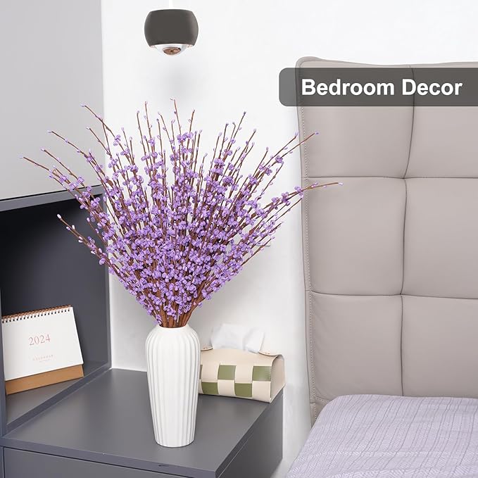 5 Pcs 29.5" Long Jasmine Artificial Flowers Fake Flower Dry Branches for Home Office DIY Floral Art Plant Wedding Table Centerpieces Party Vase Decoration (Macaron Purple)