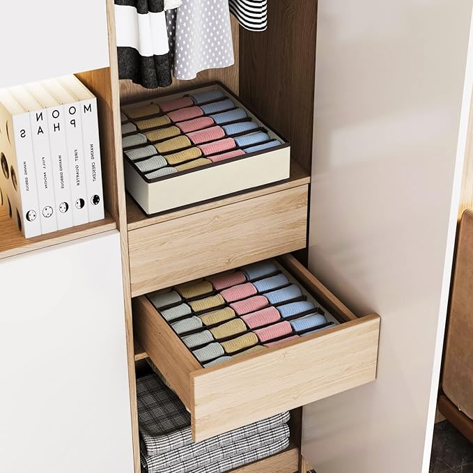Joyoldelf Drawer Organizer 2 Packs, 24 Cell Collapsible Closet Cabinet Storage Boxes for Underwear, Socks, Bra, Handkerchiefs, Ties, Belts