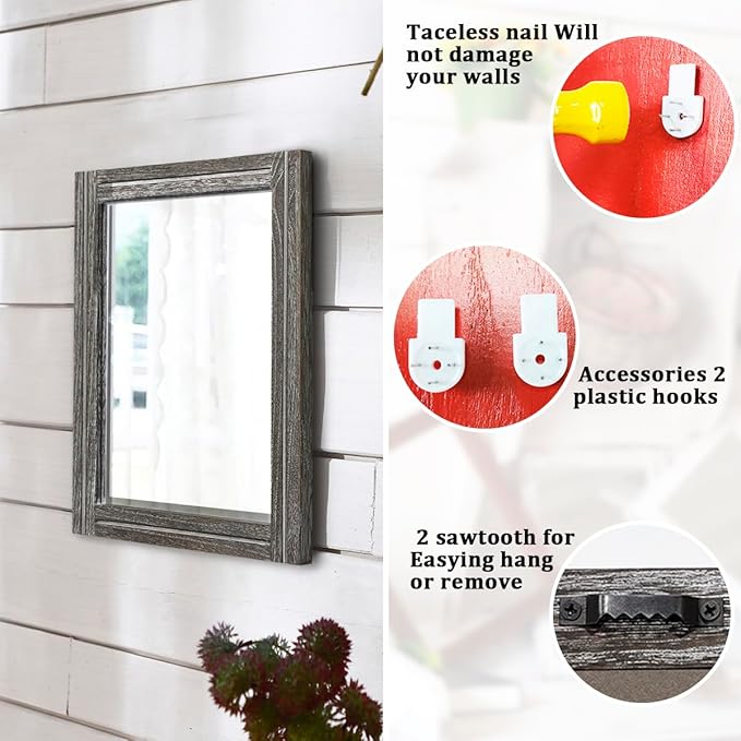 AAZZKANG Mirrors for Wall with Wooden Frame Rustic Wall Mirror Rectangular Decorative for Bedroom Bathroom Living Room Entryway Hanging