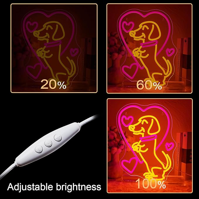 NOSUN Love Dog Neon Sign for Wall Decor With USB Light Up Sign for Bar, Party, Club, Bedroom, Gaming Room, Men Cave - LED Decorations