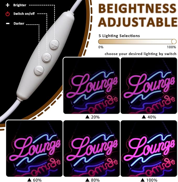 Lounge Neon Sign for Wall Decor, Rest Led Signs for Room, USB Dimmable Neon Lights for Lounge Room Bar Hotel Cafe Nightclub VIP Room Man Cave Home Bedroom Decoration