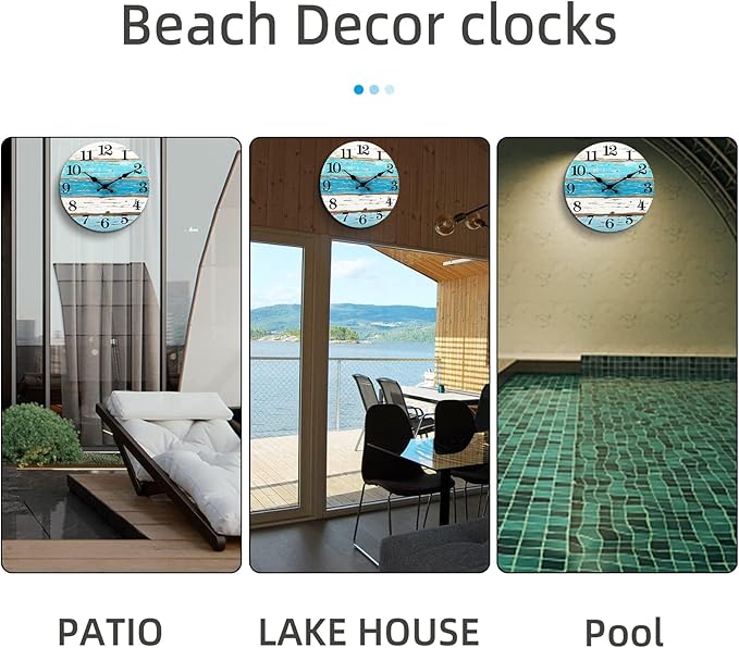 CHYLIN Nautical 14 Inch Wall Clock, Blue Ocean Theme, Silent Sweep Movement, Easy to Read, Good Gift