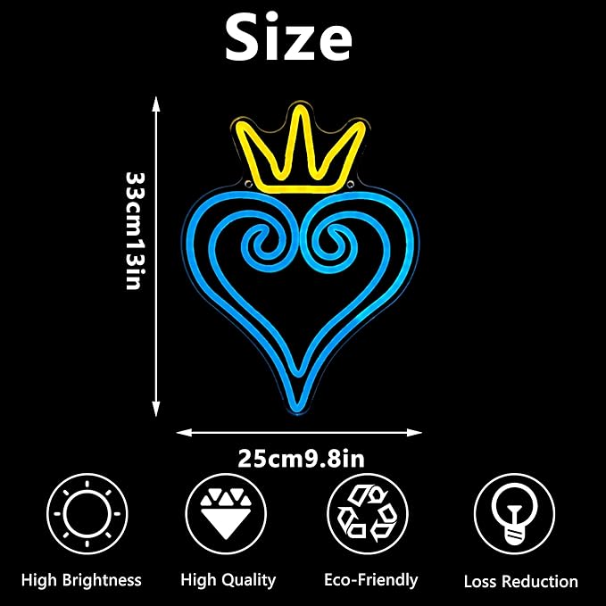 Manimo LED Kingdom and Hearts Neon Signs for Wall Decor, Anime Neon Sign, Neon Game Room Setup, USB Powered for Man Cave Game Home Party Bedroom Room Teenager Gamer Birthday Gifts(9.8 * 13in)