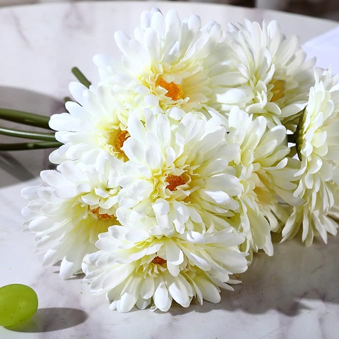 TOPIA Artificial African Daisies Flowers African Daisy Silk Flowers Artificial Gerbera Daisies Faux Daisies Pack of 20 (White)