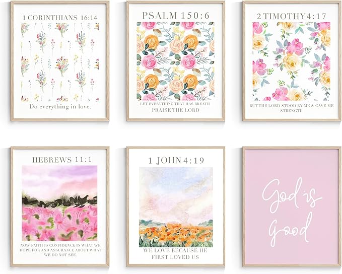 Habseligkeit Unframed Pink Room Decor, Pink Flower Wall Art Prints, Posters for Girls Room Aesthtic, Girls Dorm Wall Decor 11X14in, Set of 6