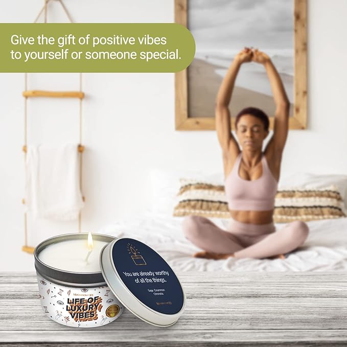 Magnificent 101 Life of Luxury Vibes 6-oz. Candle in Tin Holder; 100% Natural Soy Wax with Sage, Cinnamon & Citronella Essential Oils for Aromatherapy, Meditation, Home Energy Cleansing; Great Gift