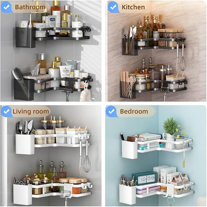 Corner Shower Caddy,2 Pack Rustproof Corner Organizer Shelves,No Drilling Stainless Steel Shower Organizer for Bathroom,Bathtub,Shower Pan,Bath Accessories Shower Caddies(White)