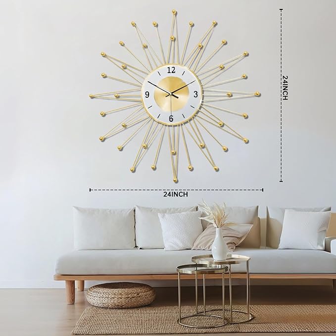 Wall Clock,24inch Decorative Wall Clocks Silent Quality Quartz Battery Operated,Large Wall Clock for Living Room,Kitchen,Home,Bathroom,Bedroom Wall Decor