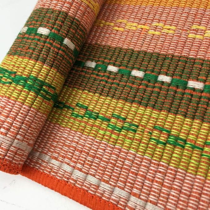 WAZAIGUR Hand Woven with 100% Cotton Placemats Colorful Placemats Braided Ribbed Durable Heat-Insulation Table Mats Set of 4,Orange