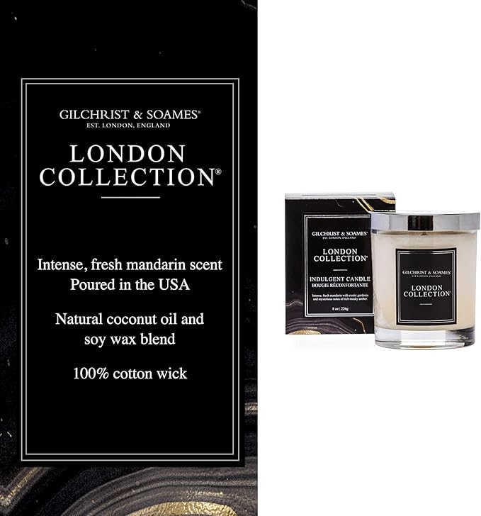 Gilchrist & Soames London Luxury Candle (8oz), Mandarin, Gardenia, and Musk - USA Poured, Coconut Oil and Soy Wax Blend, Cotton Wick