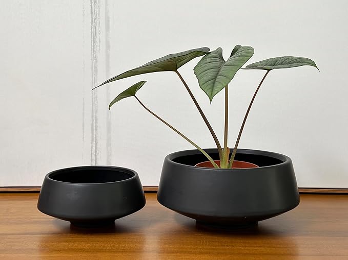 Admired by Nature Set of 6.5" & 9.5" Ceramic Flower Planters, Ceramic Pot Planter, Plant Pots Indoor Ceramic, Houseplant Ceramic Pot, Decorative Planter for Indoor Succulent Plant Home Décor, Black