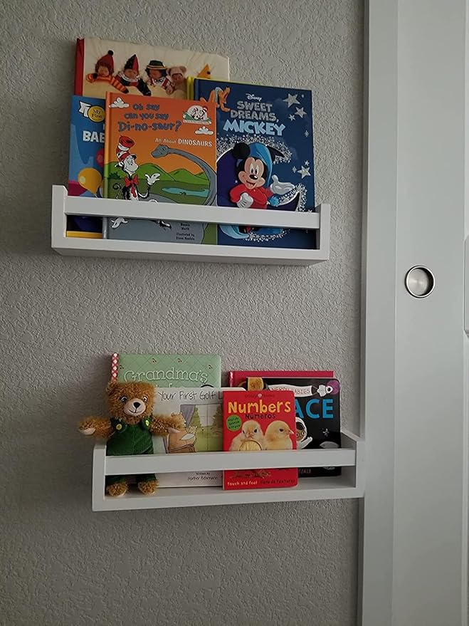 Gneric Floating Shelves for Wall, White Nursery Book Shelves, 15.7 inch Kids Bookshelf, Wall Shelves for Living Room Bedroom Decor,Kitchen Spice Rack,Bathroom Storage Rack(2 Pack)