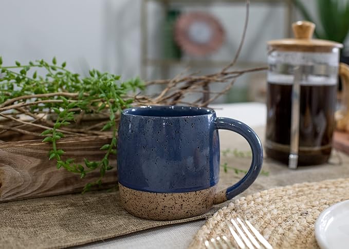 Elanze Designs Speckled Raw Bottom 17 ounce Ceramic Mugs Pack of 2, Navy Blue