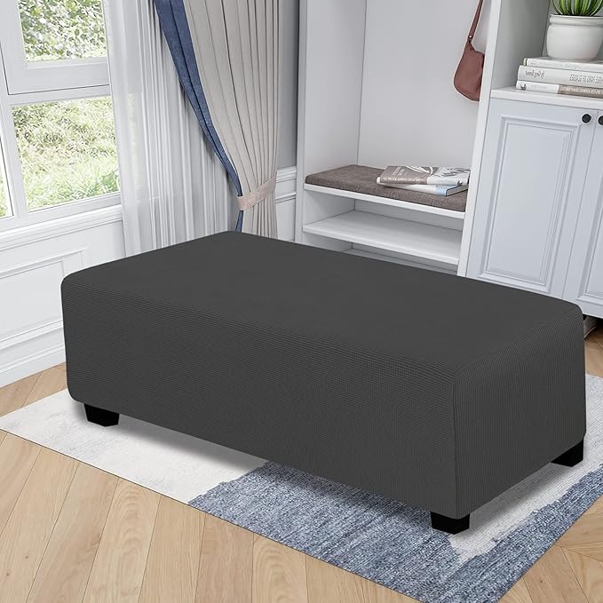 Easy-Going Stretch Ottoman Cover Folding Storage Stool Furniture Protector Soft Rectangle slipcover with Elastic Bottom (XX-Large,Dark Grey)