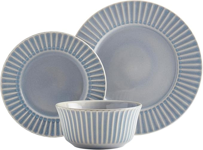 Tabletops Gallery Richmond 12-Piece Reactive Glaze Stoneware Dinnerware Set of Kitchen Dishes, Dinner Plates, Cereal Bowls, Service for 4, Gray