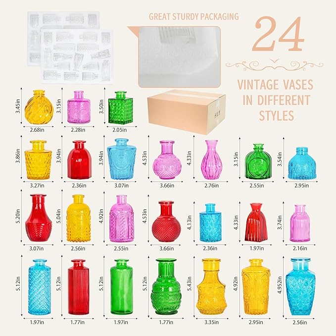 24PCS Mini Bud Vases As Wedding Centerpieces for Tables,Colorful Bud Vases for Flowers,Small Flower Vases Suitable for Birthday Party,Anniversary,Wedding Reception,Baby Shower (Colorful)
