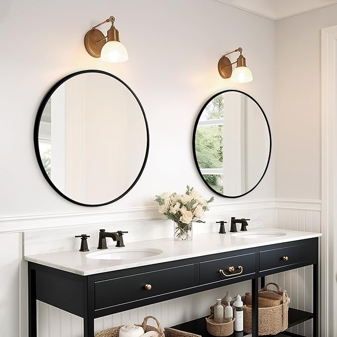 Fabuday Black Round Mirror 20 Inch 2 Pack - Wall Circle Mirror for Bathroom, Entryway, Hallyway, Living Room, Small Matte Framed Circular Mirrors
