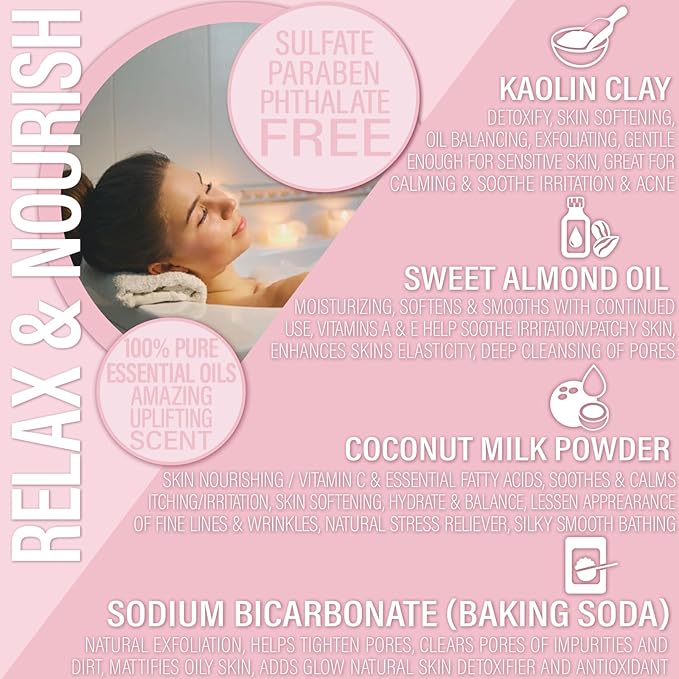 Vegan Milk Bath Soak Made with Moisturizing Coconut Milk Powder & Sweet Almond Oil for a Bath Bomb Dust Soothing Fizz & Relaxing Soak, 8 oz. (Grapefruit Yang Yang)