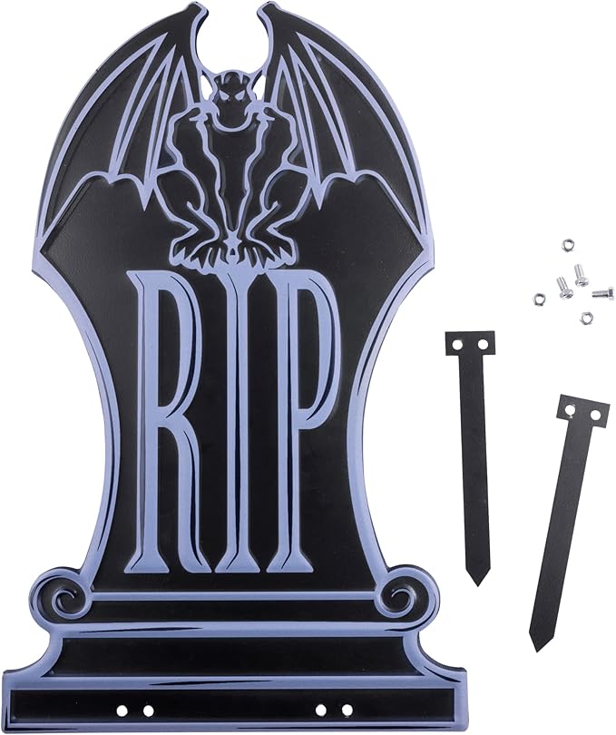 3-D Metal Halloween Ghost Cemetery XL 17" Tombstone w Stakes -RIP- Durable, Rustproof, UV Raised Printing-Upgrade Your Haunted House Mansion w Cemetary Lawn Decor-No More Flimsy Foam Graveyards