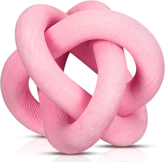 Yalikop 3 Link Wood Knot Decor - Hand Carved Coffee Table Decoration, Boho Chain Link Decor, Modern Shelf, Rustic Objects for Home Living Room Bedroom(Pea-Pink)
