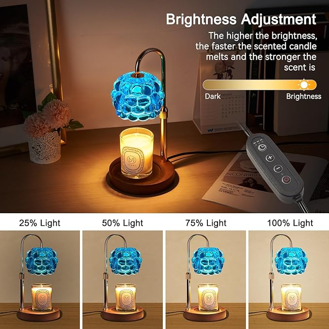 Candle Warmer Lamp with Timer Adjustable - Height Candle Warmer, Dimmer, Vintage Glass Wax Melting Lamps for Home Decor, for Candles in Jars with 2 Bulbs