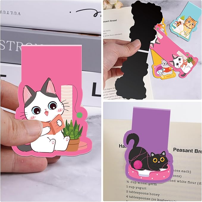 Cat Magnetic Bookmarks: 8 Pcs Cute Cartoon Cat Magnet Book Page Markers, Animal Bookmark Clips for Reading, Gifts for Kids Students Teachers Book Lovers Office School Supplies