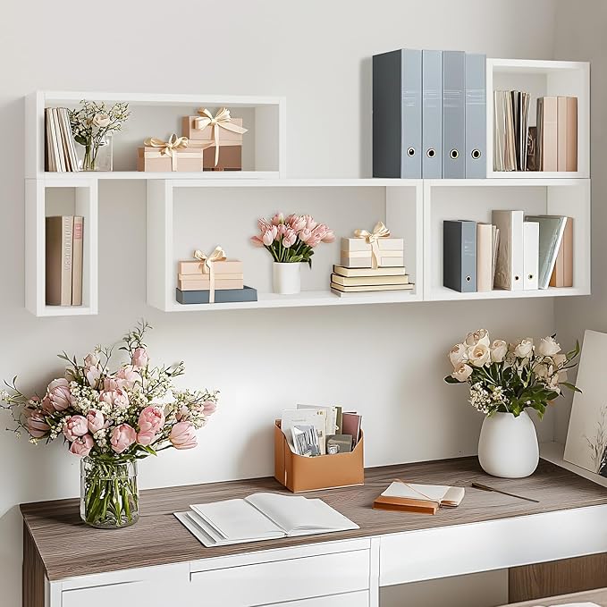 Kaboon Cube Shelves Set2, White Display Shelves Wall Mount 7.75" D x 12.5" W x 12.5" H, (White, Square 2 Cubes)