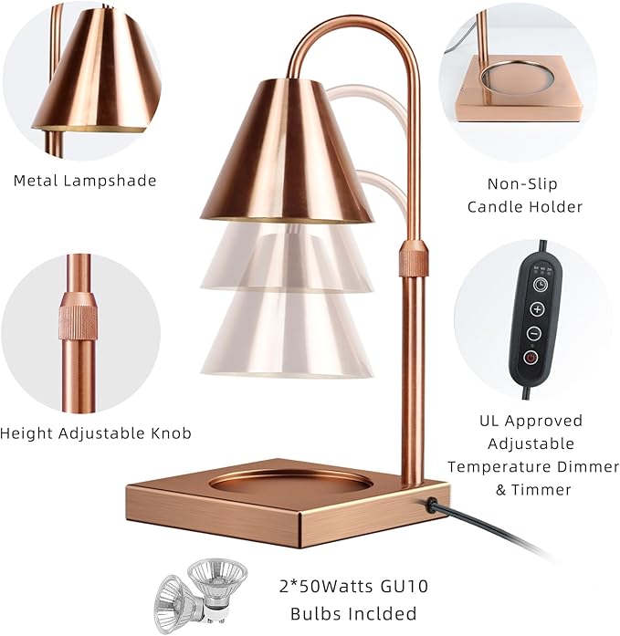Yankee Candle Compatible Dimmable Metal Candle Lamp Warmer - Height Adjustable, Scented Wax for Home Decor (Rose Gold)