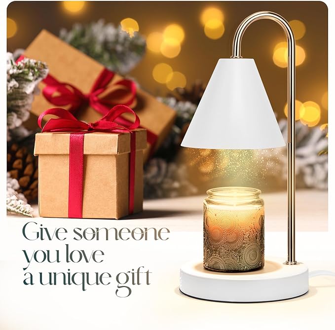 Candle Warmer Lamp,Electric Candle Warmer with Dimmable Light,Scented Wax Melter,No Smoke,Compatible with Various Jar,with 2 Light Bulbs,Home Decor-White