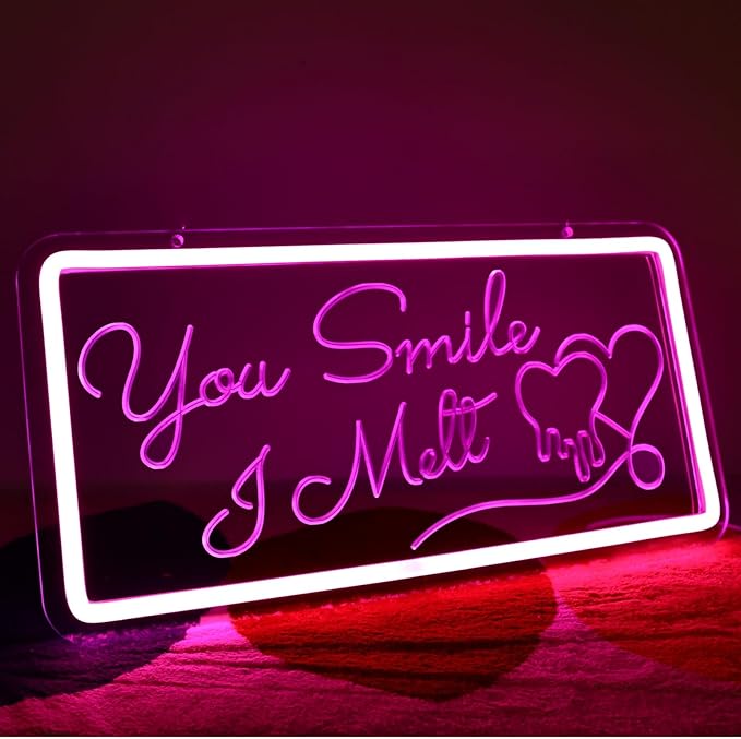 Neon Sign for Wall Decor, You Smile, I Melt Neon Signs, Pink Led Light Neon Signs with Dimmable Switch, USB Powered, Bedroom, Birthday, Living Room Decor, Girlfriend Gift