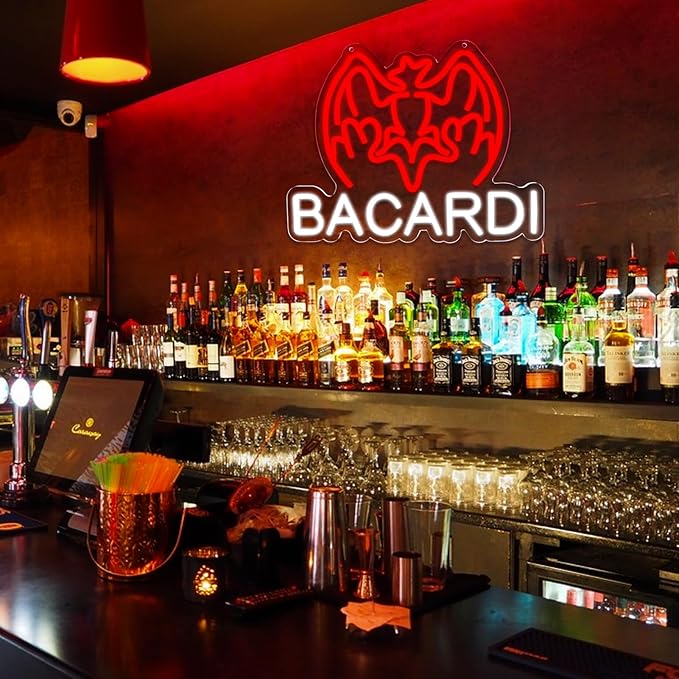 Bacardi Rum neon commercial sign for bar wall decor,USB Powered Decorative Bar Open Sign for Home Bar Store Party Decor,Neon Lights for Man Cave
