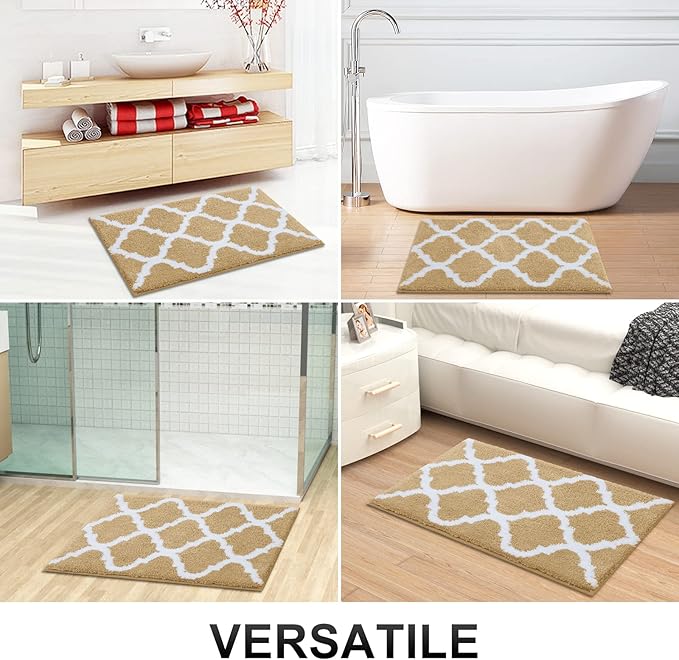 OLANLY Bathroom Rugs 47x17, Soft and Absorbent Microfiber Bath Rugs, Non-Slip Shaggy Shower Carpet, Machine Wash Dry, Bath Mats for Bathroom Floor, Tub and Shower, Beige