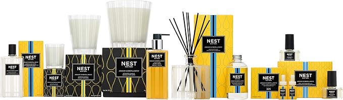 NEST New York Reed Diffuser, Amalfi Lemon & Mint - 5.9 fl oz - Fragrance for Up to 90 Days - Reusable, Refillable Glass Holder - Includes 8 All-Natural Reed Sticks - Flame Free