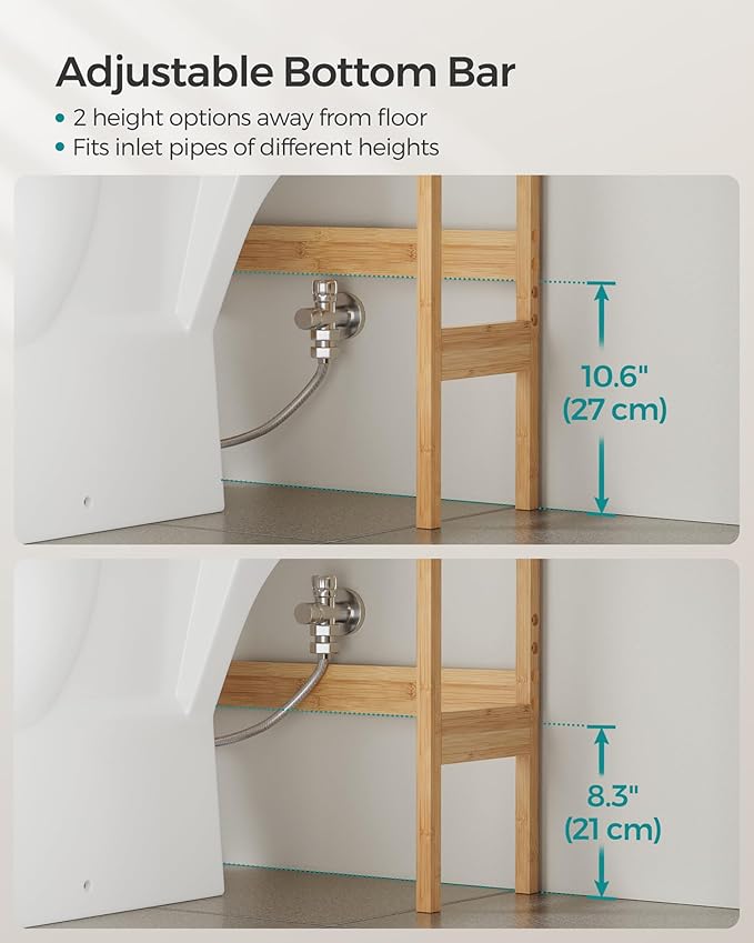 SONGMICS Over The Toilet Storage Cabinet with Charging Station, Bathroom Cabinet with Adjustable Inside Shelf and Bottom Stabilizer Bar, Space-Saving Toilet Rack, Natural Beige UBTS015N01