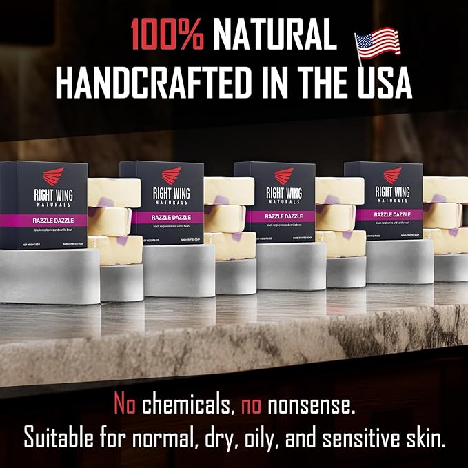 Right Wing Naturals Bar Soap Gift Set for Men | Handcrafted Cold-Pressed | Handmade Organic Soap for Men | Most Popular Flavors | Natural Scented Men’s Bar Soap| Pack of 4 Bars