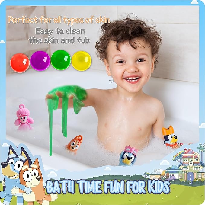 Bath Slime Kids Soap Bath Toy, Blue Heelers Bath Bombs for Kids, Bath Bombs with Surprise Inside, Slime Kit Kids Bath Bombs Rich in Natural Essential Oils for Dry Skin Moisturize, Gifts Card for Kids