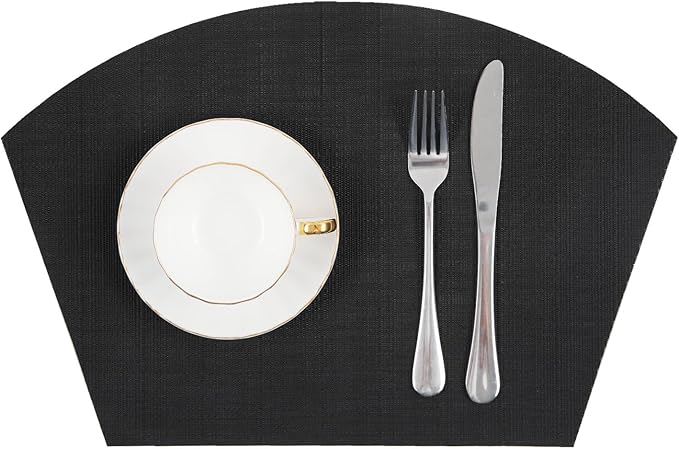 SHACOS Wedge Placemats Set of 8 Woven Vinyl Placemats for Small Round Table Place Mats Wipe Clean Non Slip Table Mats, Black
